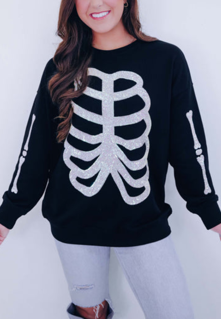 Skeleton Sequin Embellished Sweatshirt