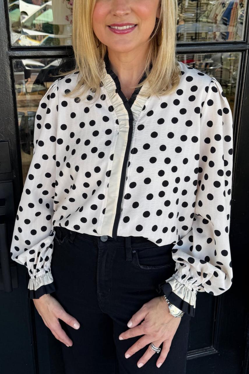 Ruffled Collar Polka Dot Blouse