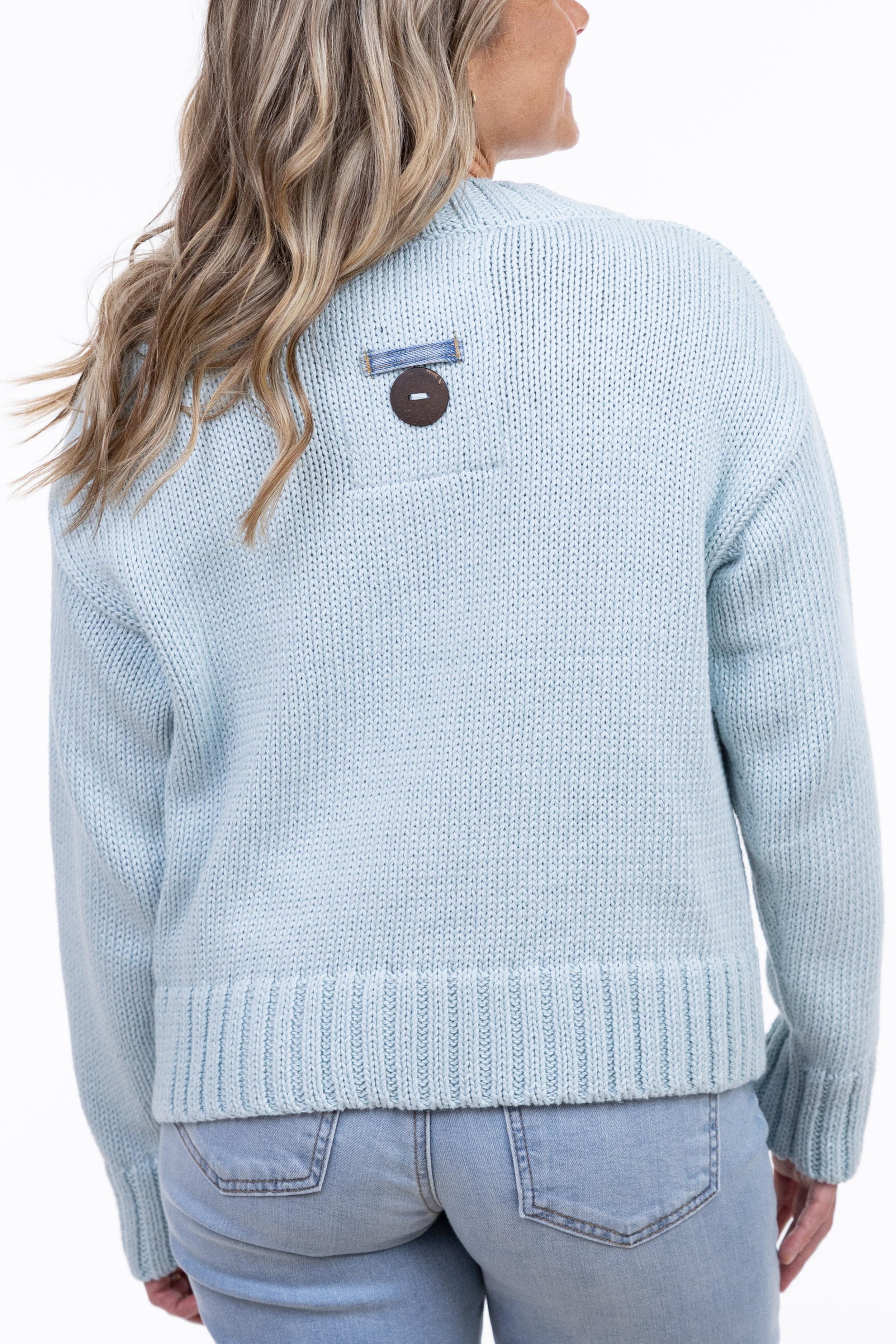 Handloomed Denim Pocket V-Neck Pullover