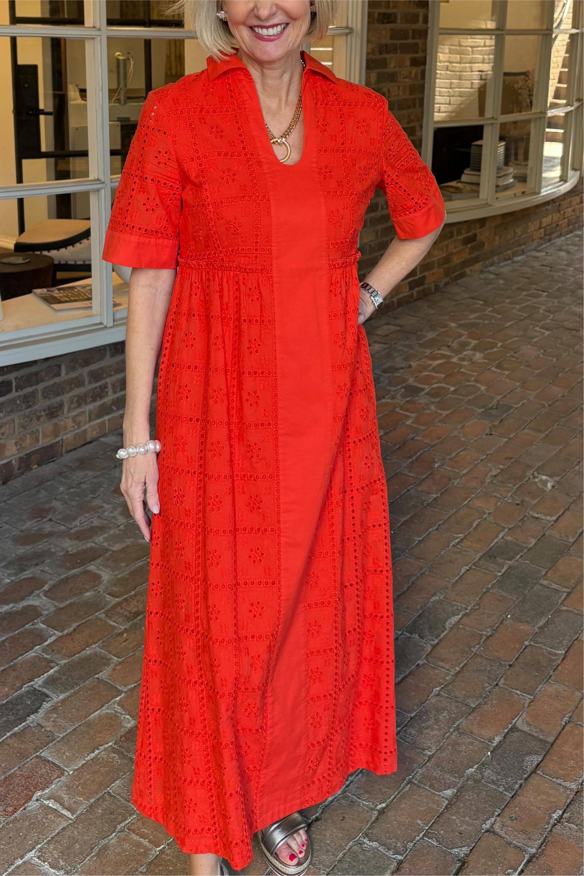 Elegant Red Embroidered Maxi Dress 