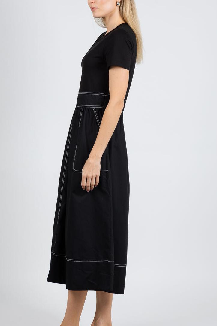 Color-block Pure Cotton Loose-fit Maxi Dress