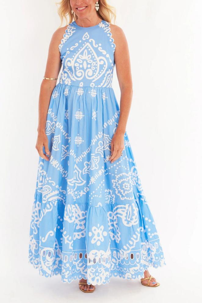 Paisley Scalloped Halter Maxi Dress