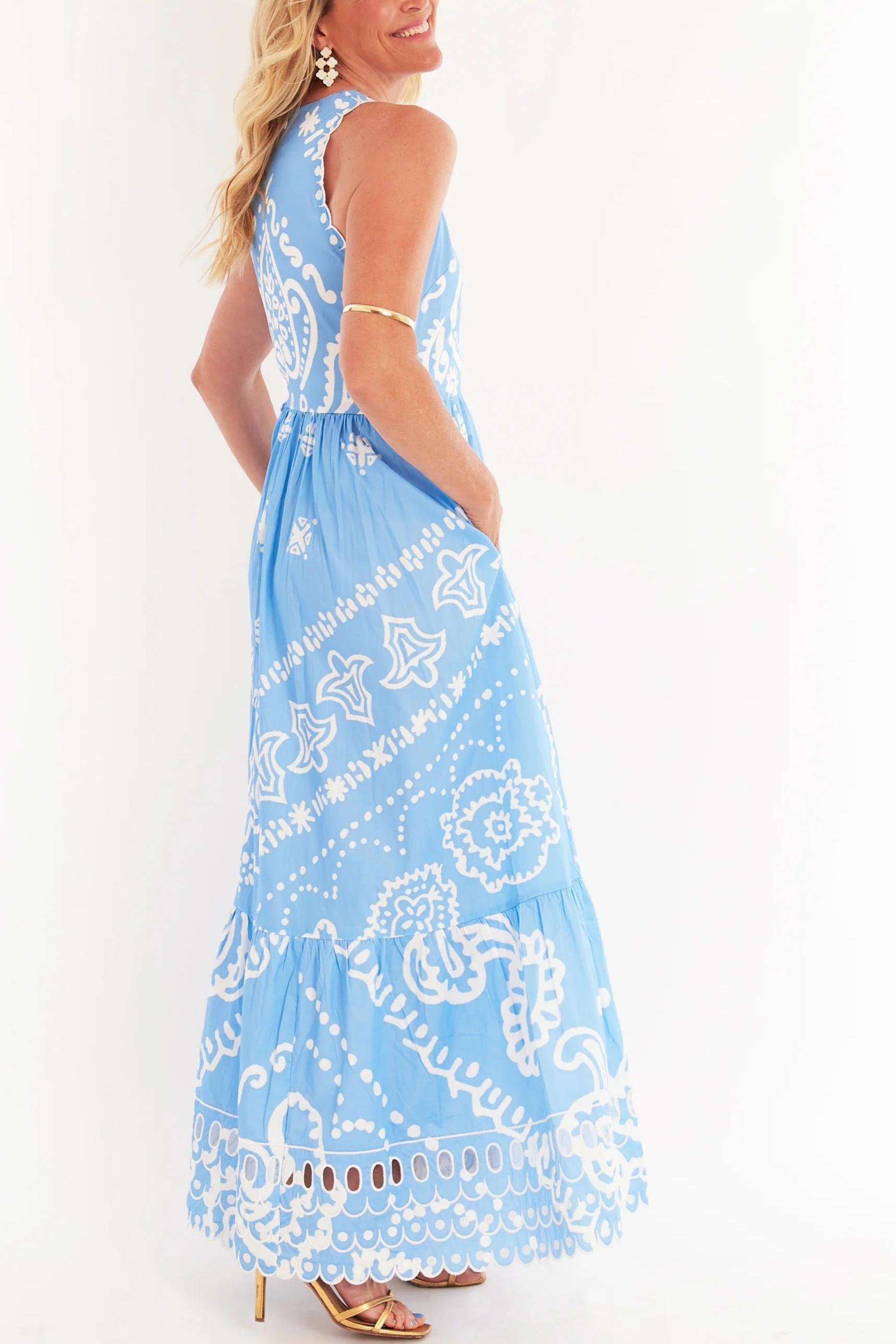 Paisley Scalloped Halter Maxi Dress