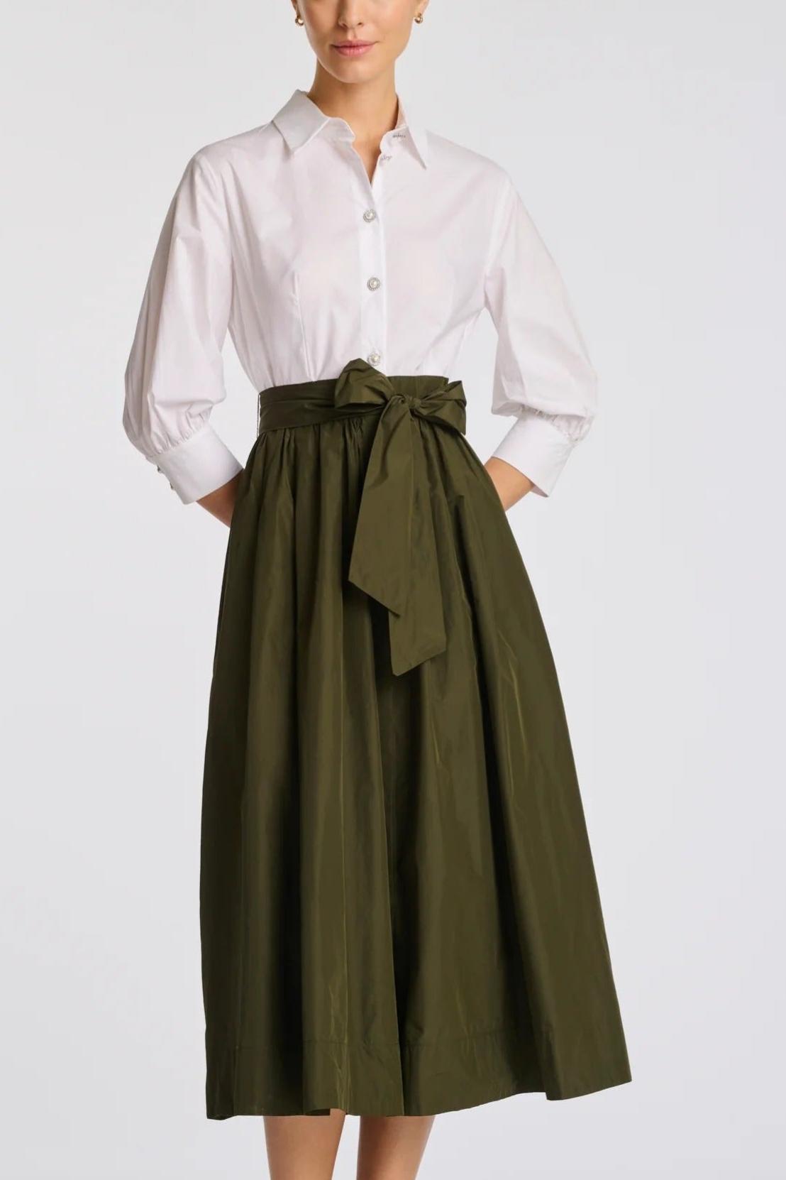 Classic Contrast Shirt Midi Dress