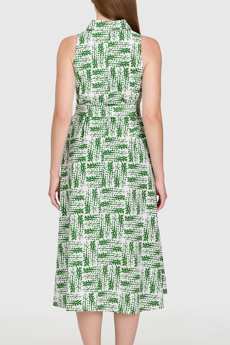 Leaf Print Sleeveless Midi Shirt Dress