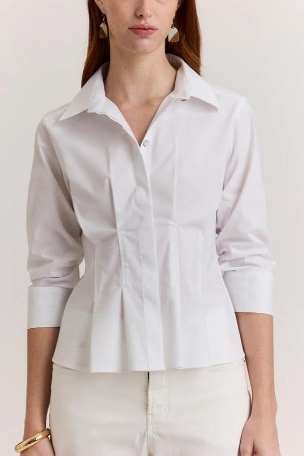 White pleated button-down shirt