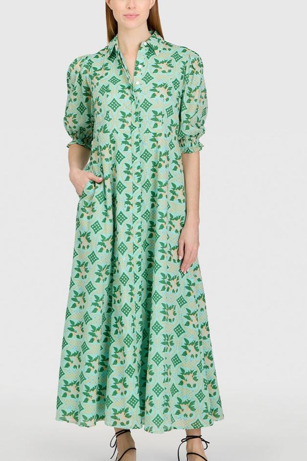  Floral Print Shirt Maxi Dress