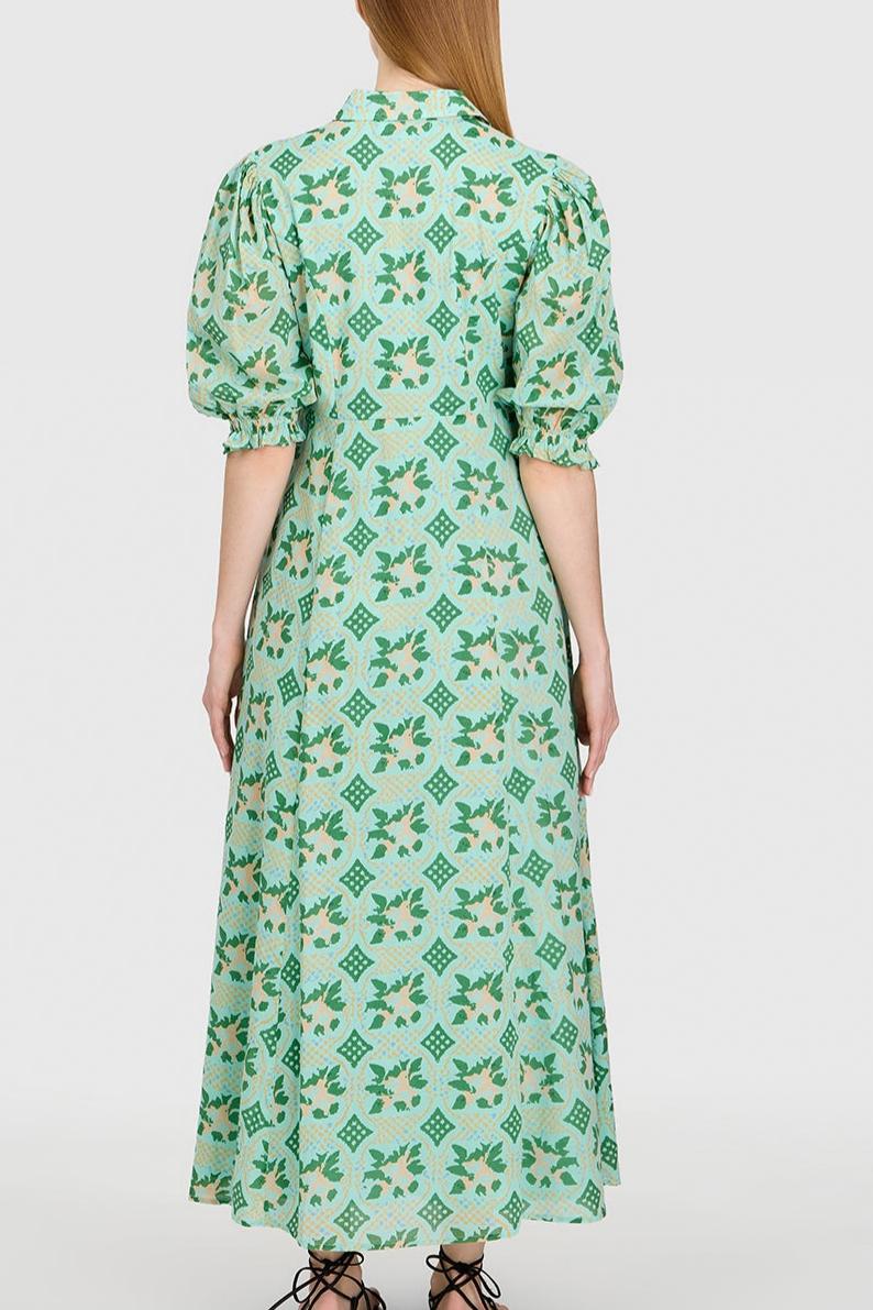  Floral Print Shirt Maxi Dress