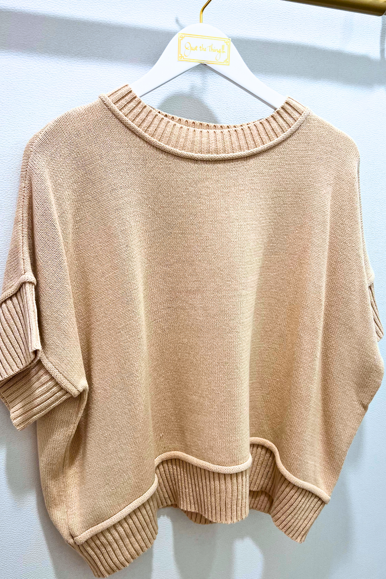 Drop Half Sleeve Crew Neck Sweater