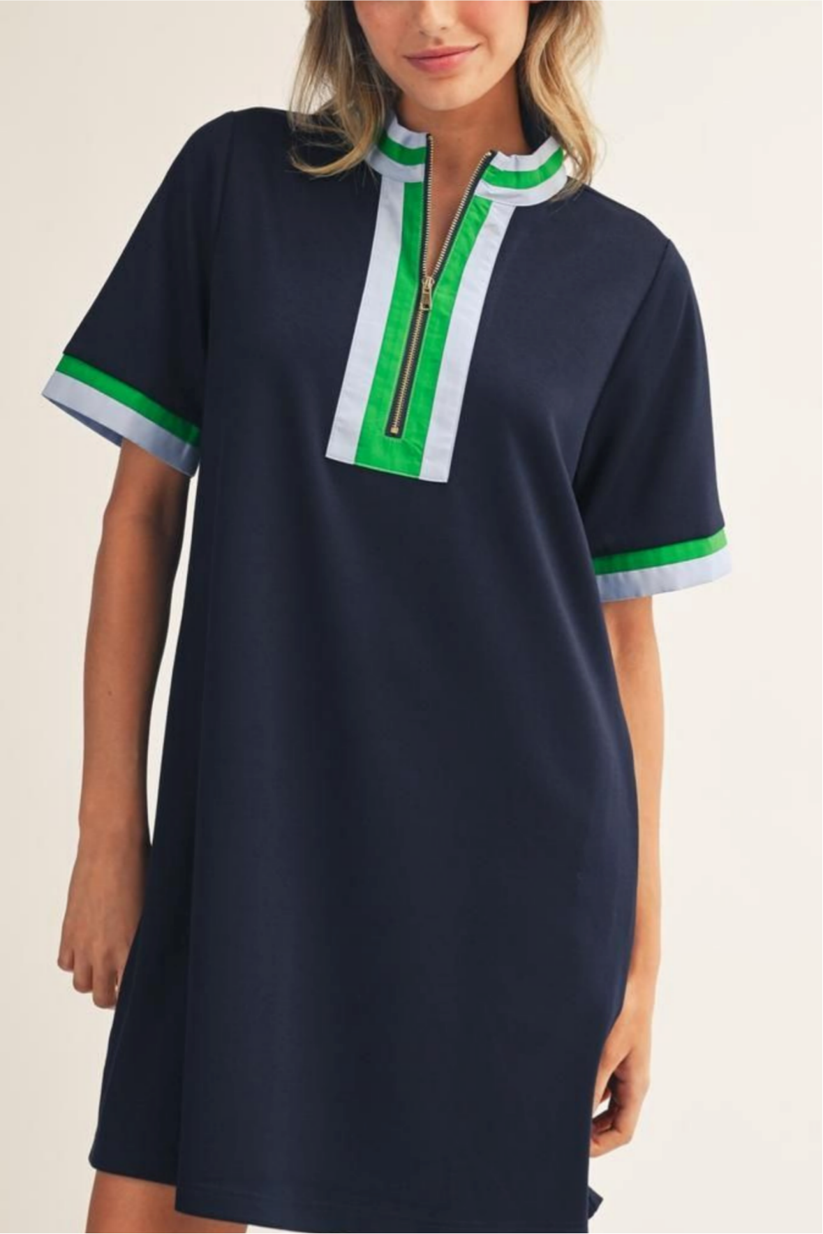 Quarter Zip Trimmed Shirt Dress