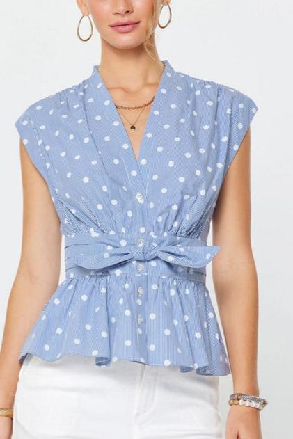 Striped Polka Dot Peplum Blouse