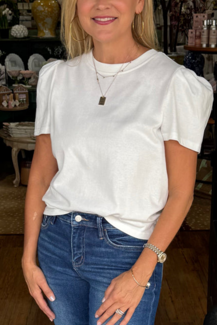 Pleated Puff Sleeve Cotton Tee