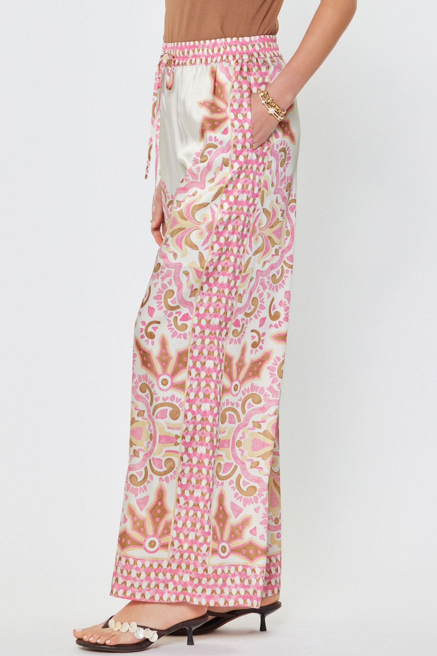 High Elasticized Waist Full Length Pants