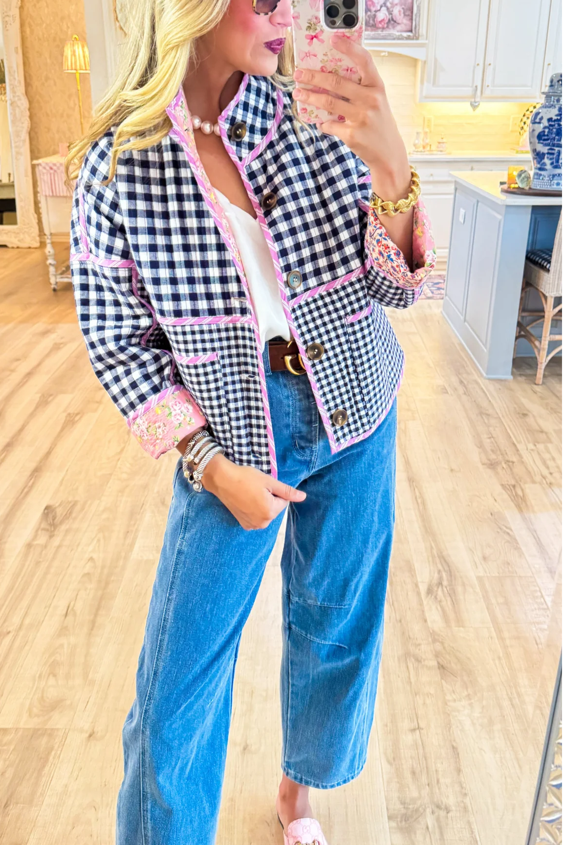 Pink and Navy Multi Print Reversible Jacket