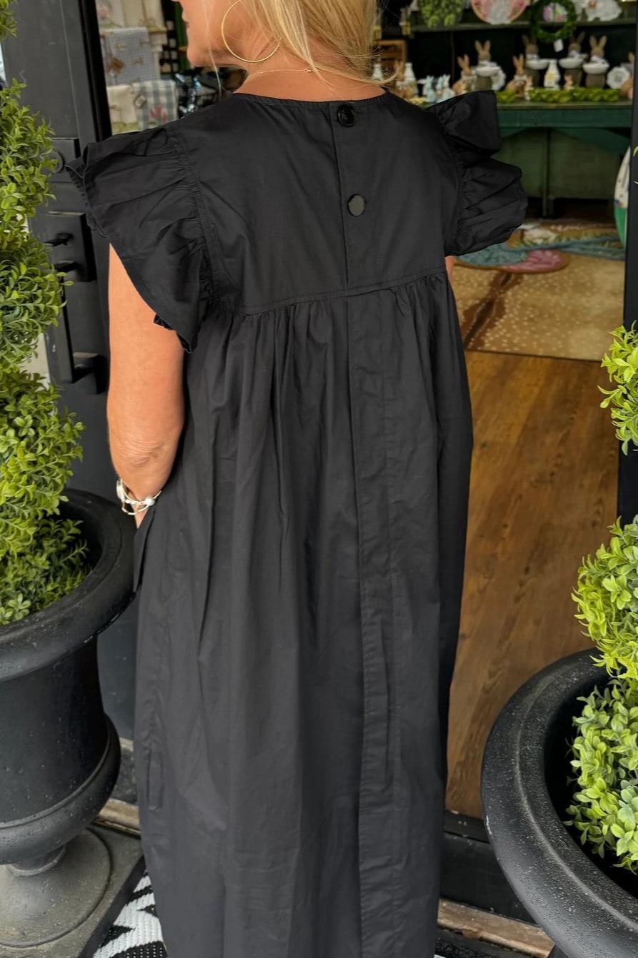 Flutter Sleeve Pocket Midi Shift Dress