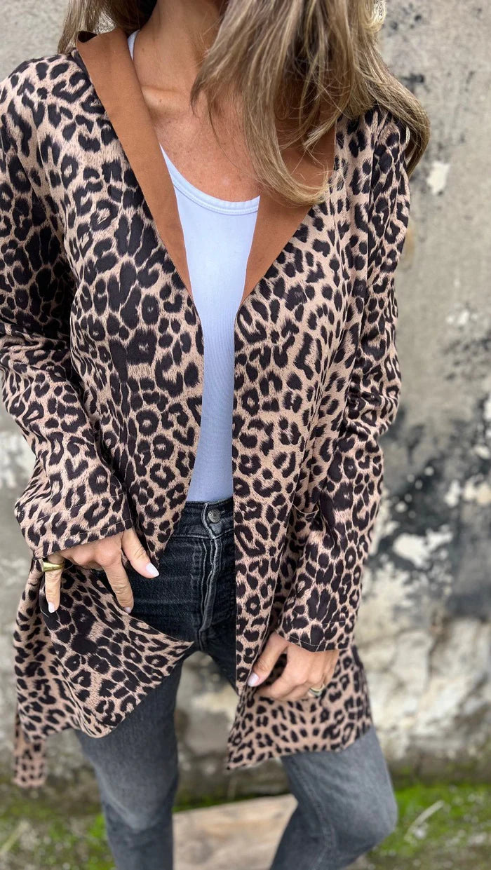 Hooded Leopard Print Long Sleeve Casual Jacket