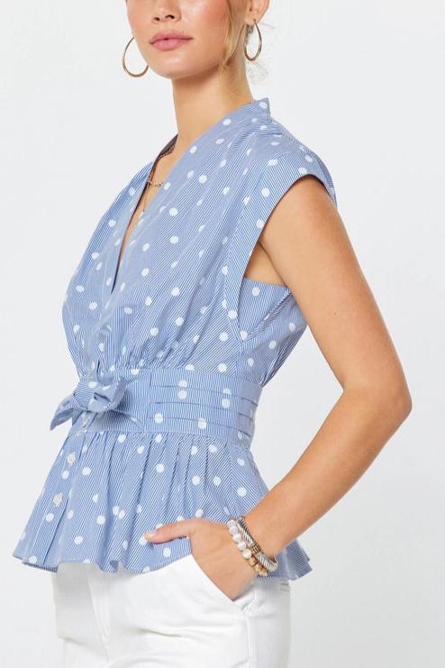 Striped Polka Dot Peplum Blouse