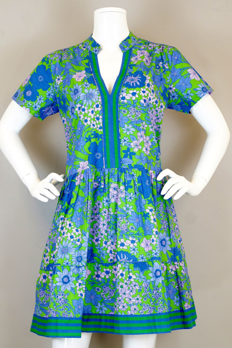 Print V-Neck Tiered Dress