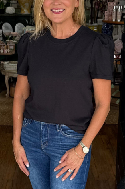 Pleated Puff Sleeve Cotton Tee