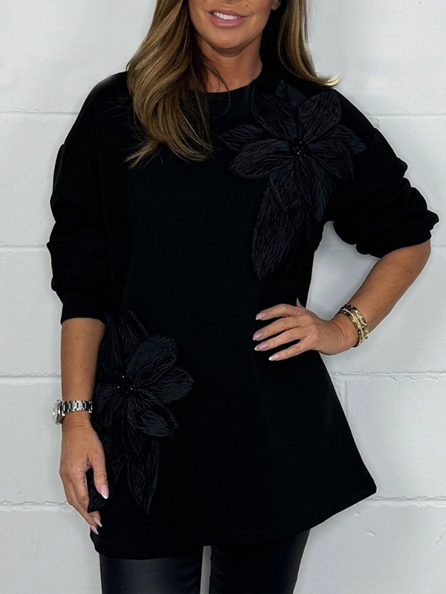 3D Beaded Flower Round Neck Jumper Top