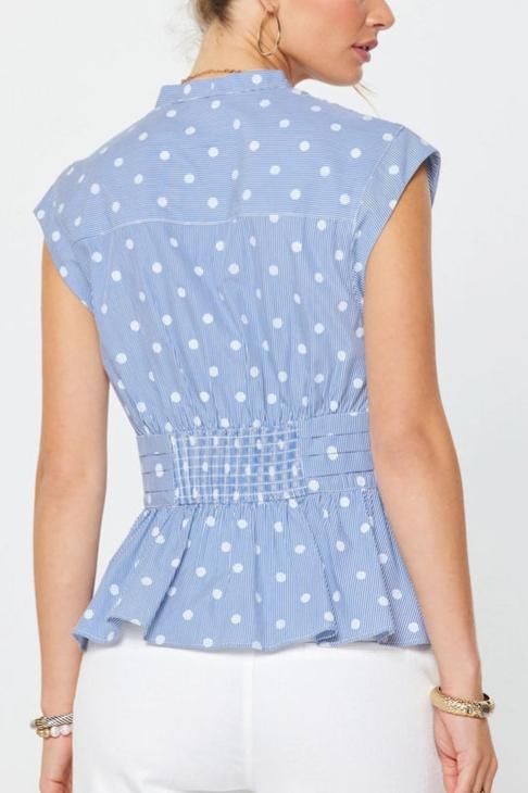 Striped Polka Dot Peplum Blouse