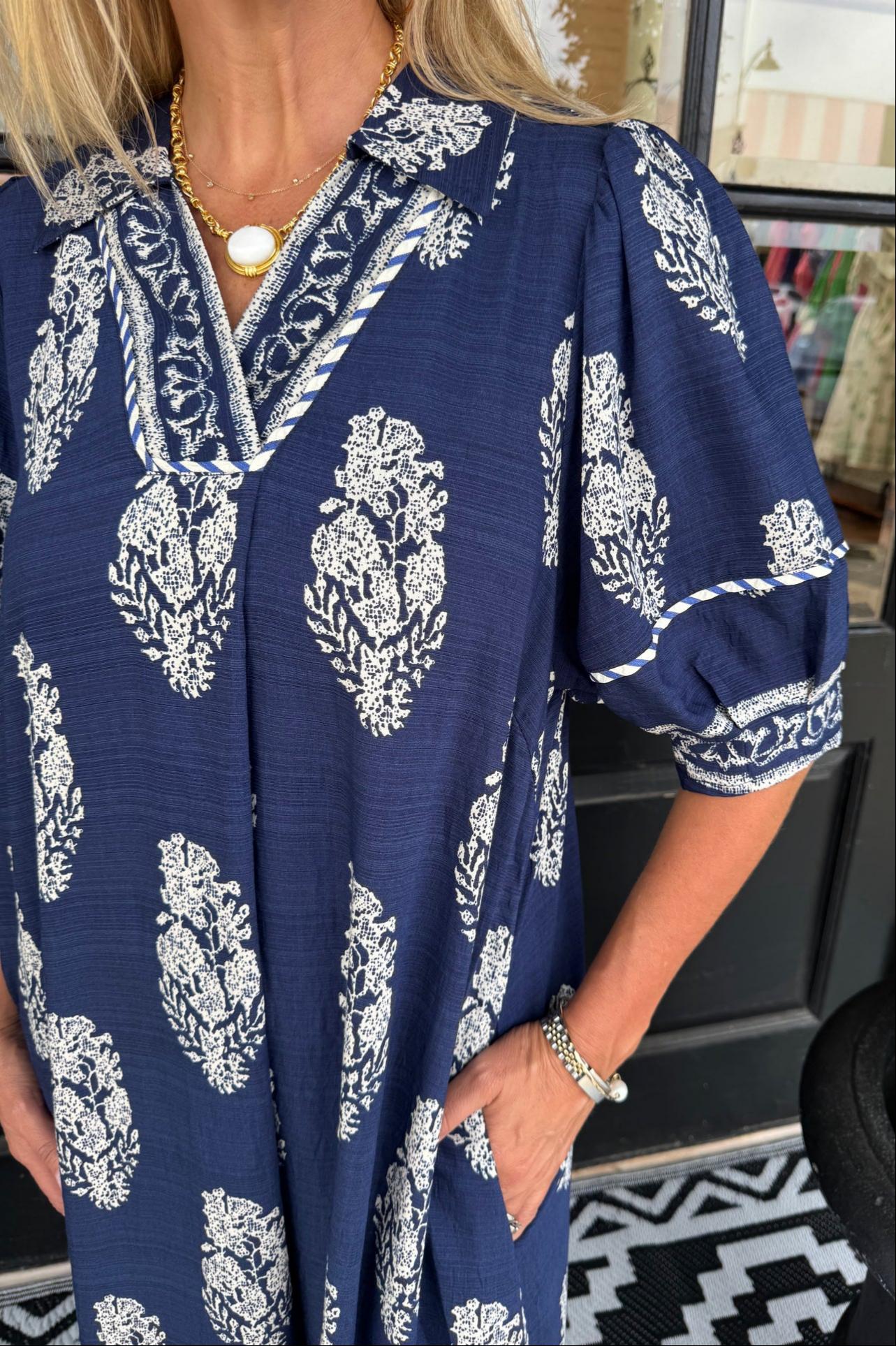 Paisley Print Puff Sleeve Dress