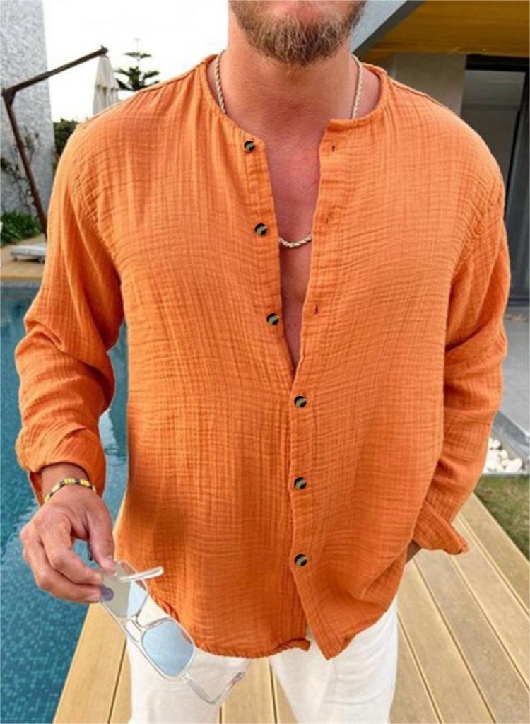 Double Wrinkled Loose Casual Long Sleeve Shirt