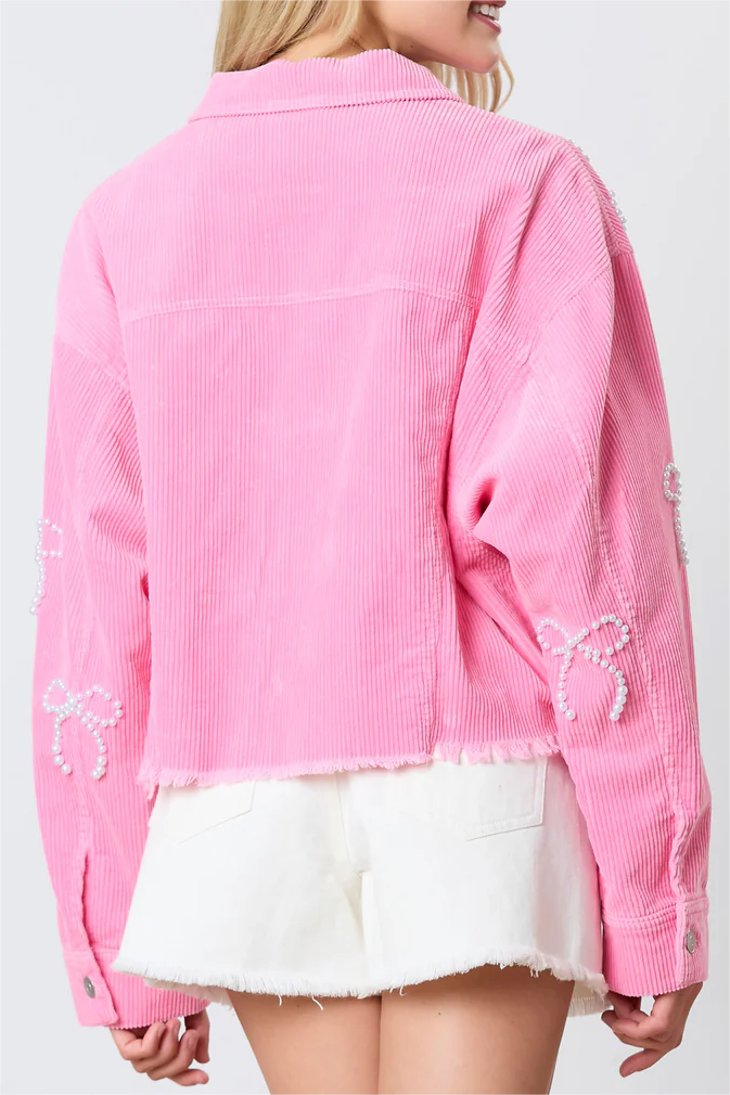 Pearl Bow Pink Corduroy Jacket