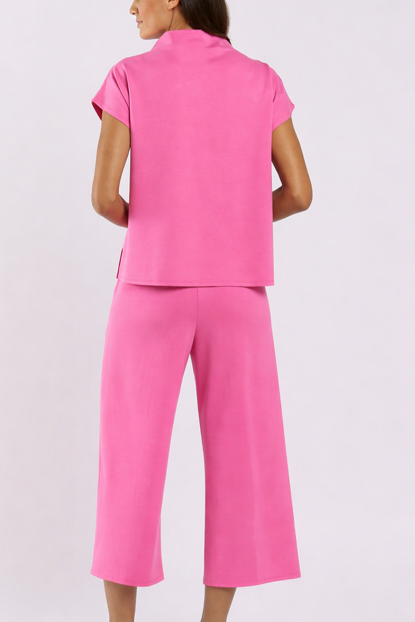 Short-sleeved top and wide-leg pants two-piece set