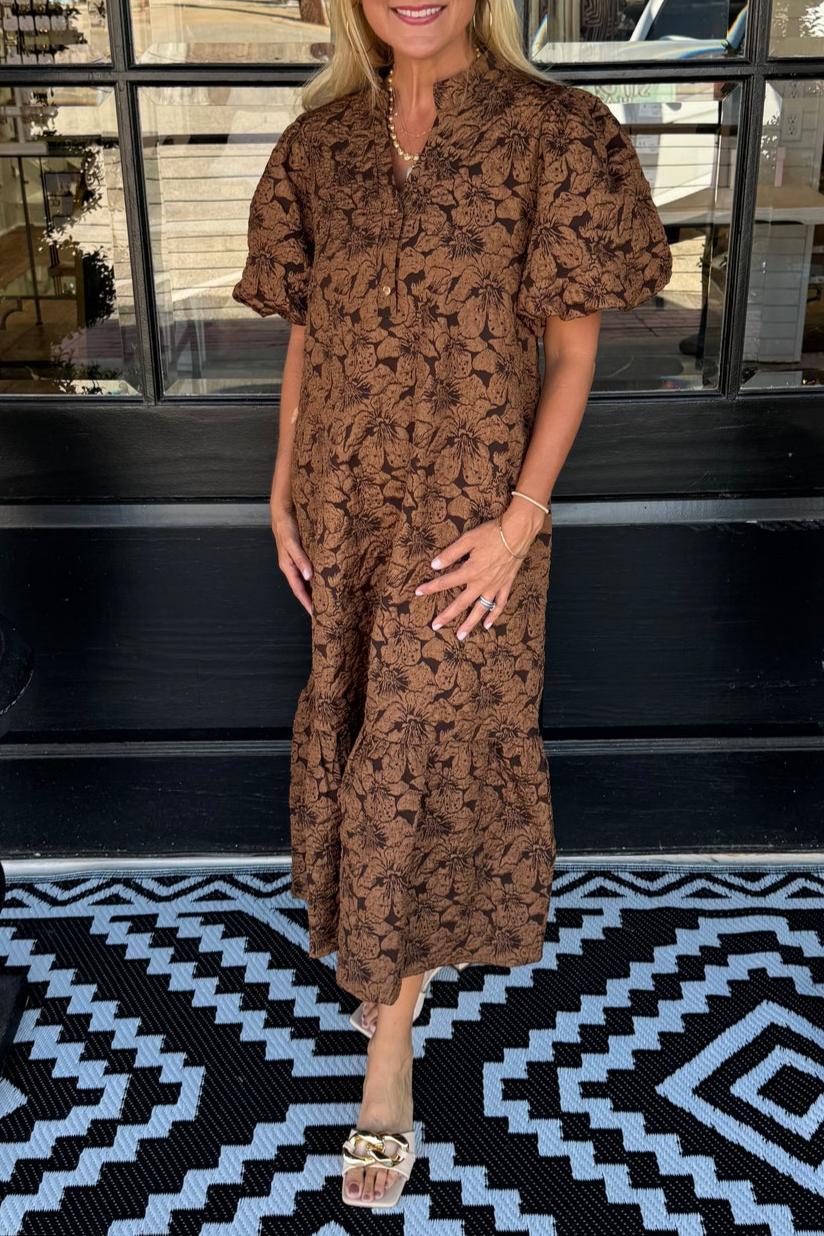 Floral Puff-Sleeve Midi Dress