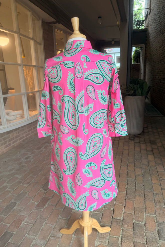 Paisley Print 3/4 Sleeve Shirt Dress