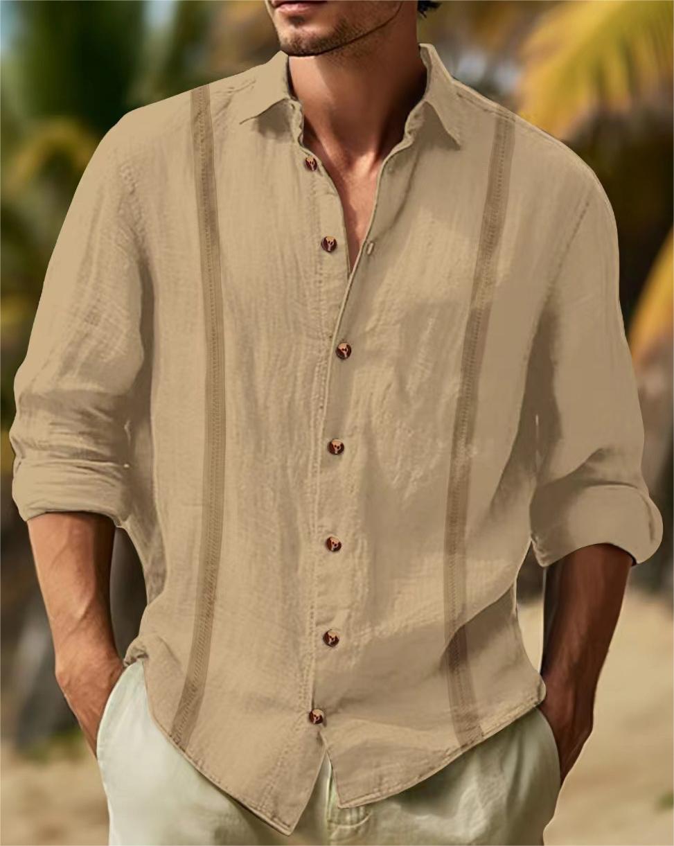 Solid Color Lapel Long Sleeve Casual Shirt