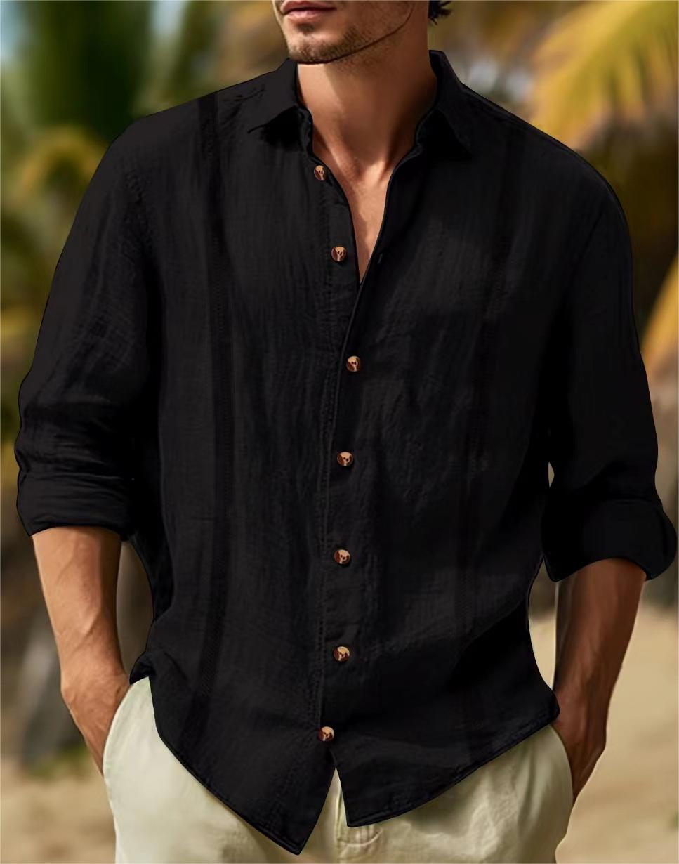 Solid Color Lapel Long Sleeve Casual Shirt