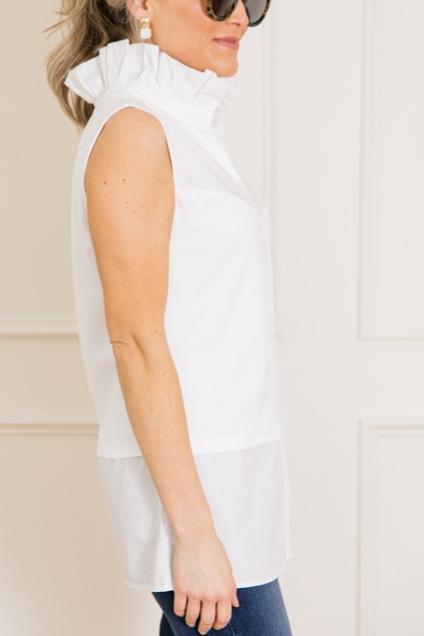 White Ruffle Neck Layering Top
