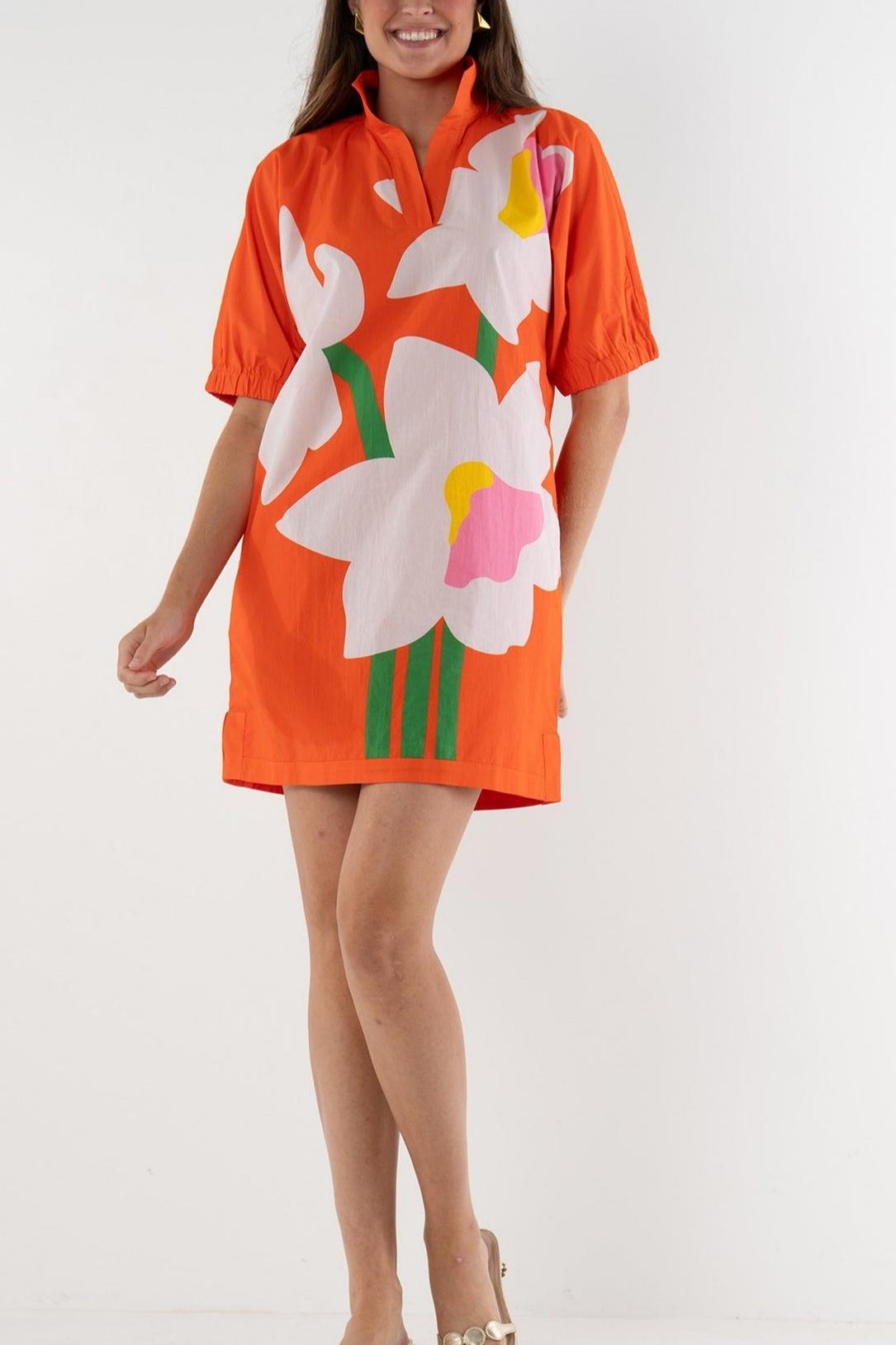 Vibrant Marigold-Print Poplin Cropped Dress