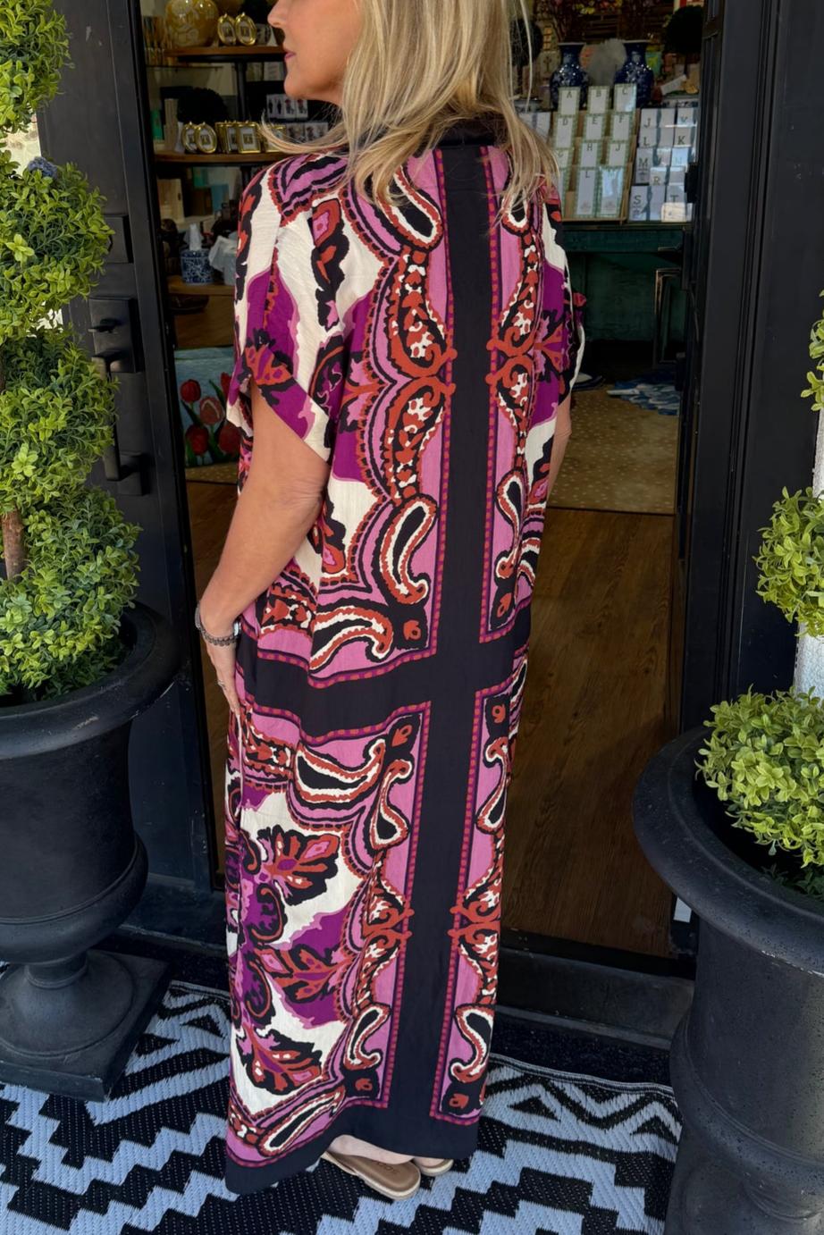Print V-Neck Kaftan Maxi Dress