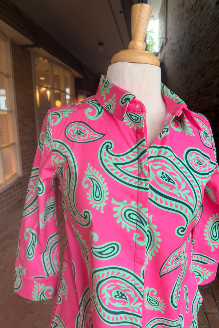 Paisley Print 3/4 Sleeve Shirt Dress