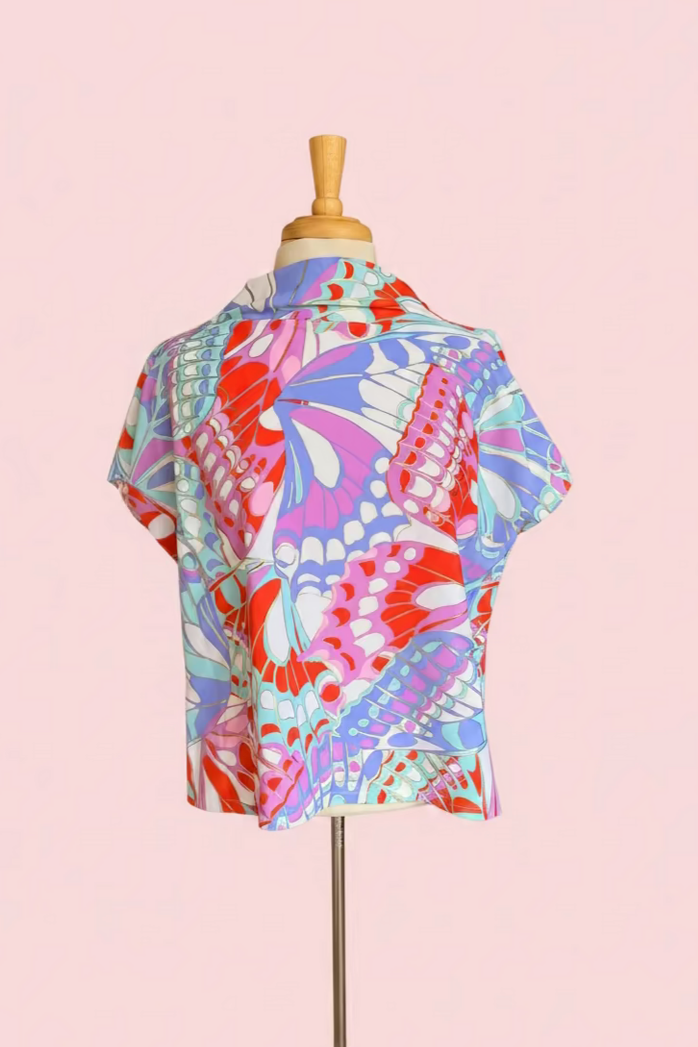 Butterfly Print Top & Cropped Wide Leg Pants Set