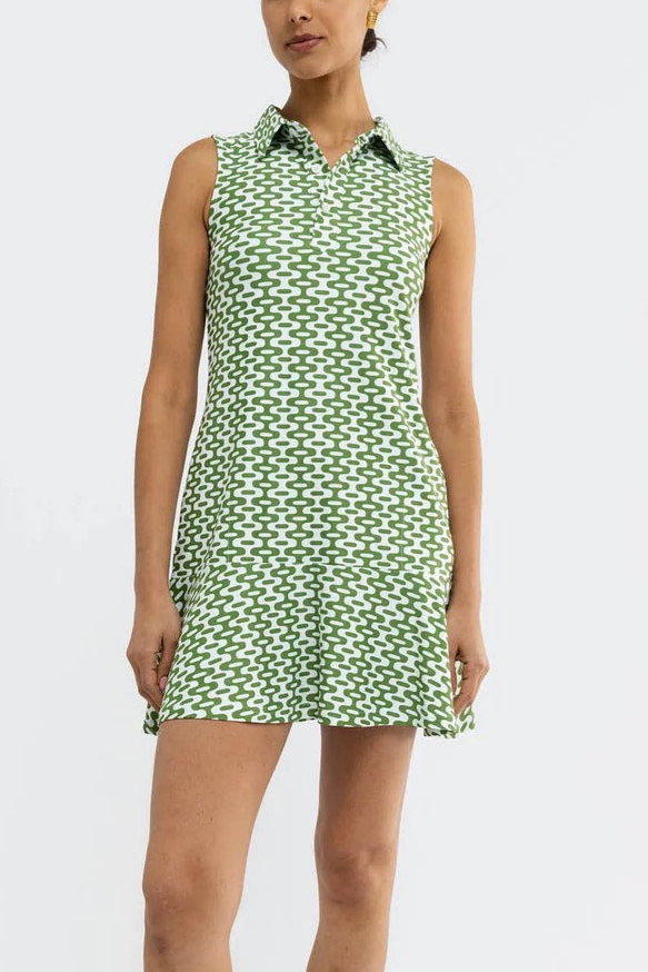 Green Geometric Polo Mini Dress