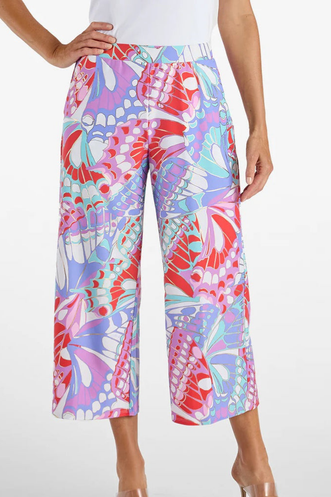 Butterfly Print Top & Cropped Wide Leg Pants Set