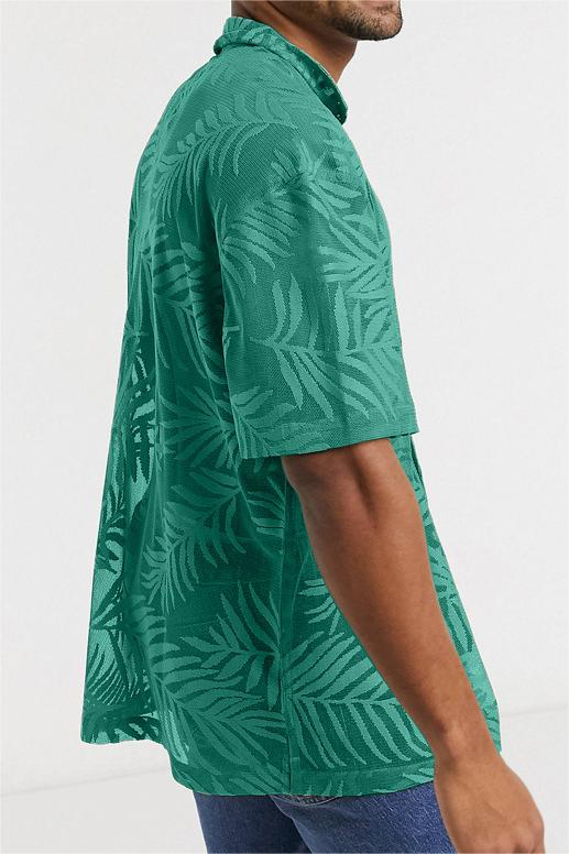 Leaf Print Cutout Shirt