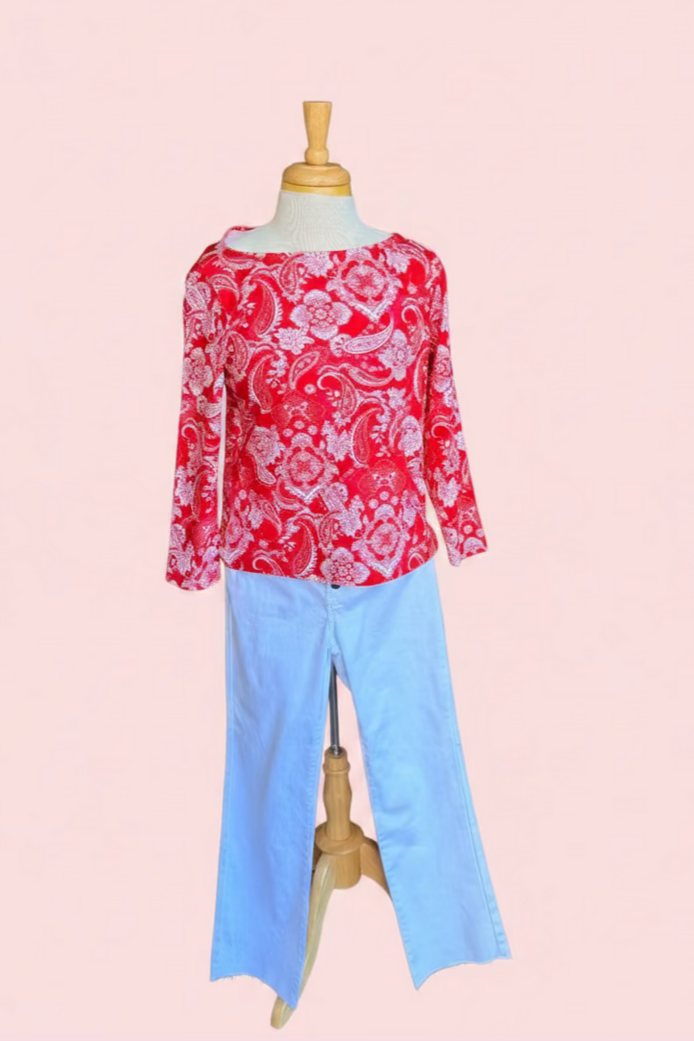 3/4 Sleeve Boat Neck Blouse