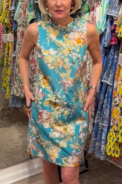 Floral ruffle collar sleeveless dress