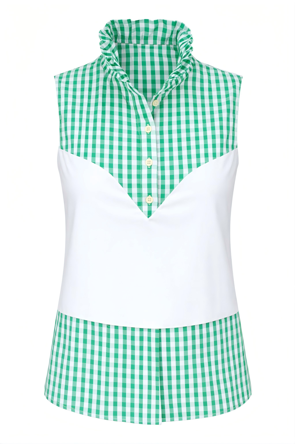 Green Gingham Sleeveless Patchwork shirt