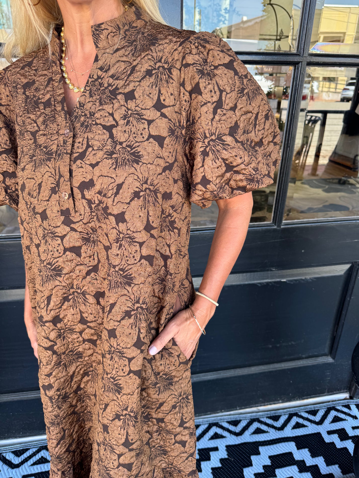 Floral Puff-Sleeve Midi Dress