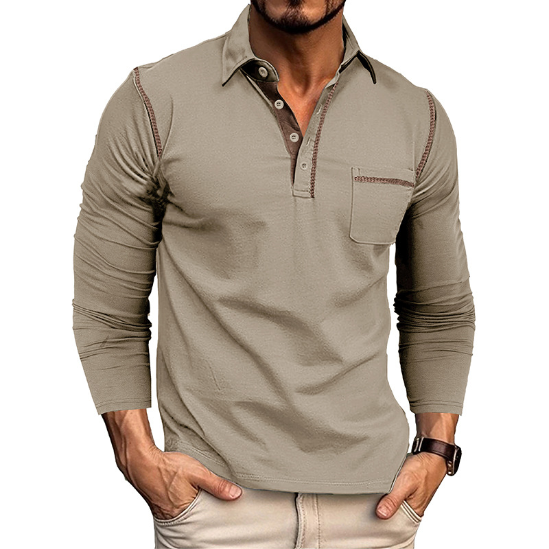 T-shirt polo à manches longues pour homme, style décontracté