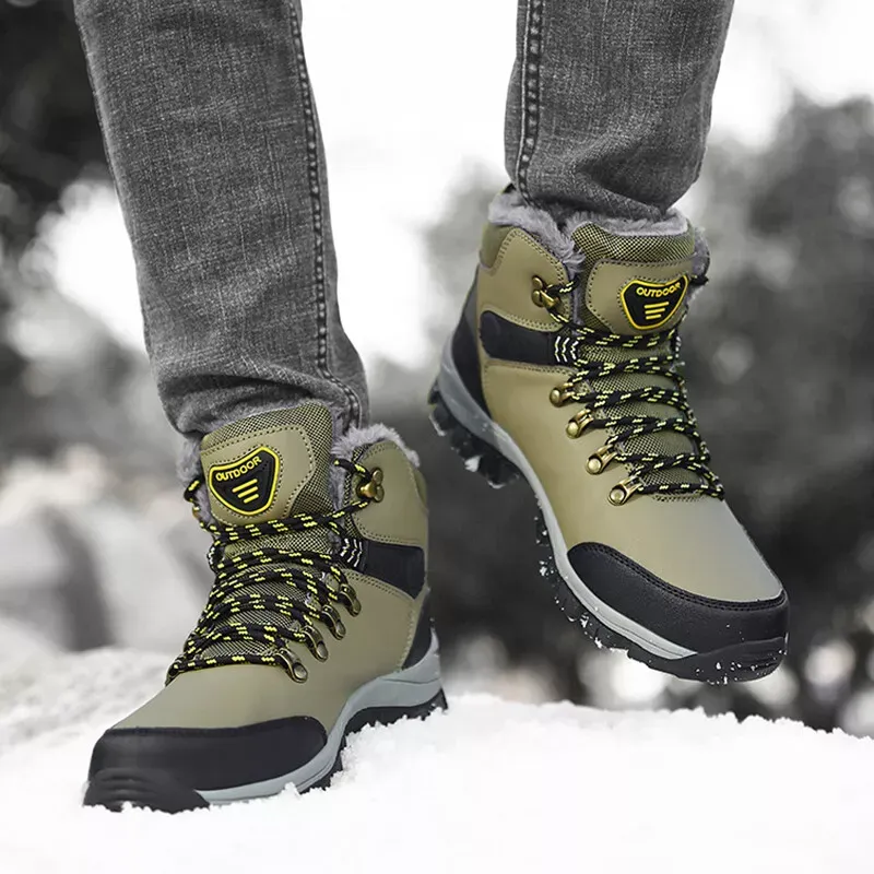 Winter Snow Boots Men Warm Plush Ankle Boots Hiking Lace-up Shoes Comfortable an