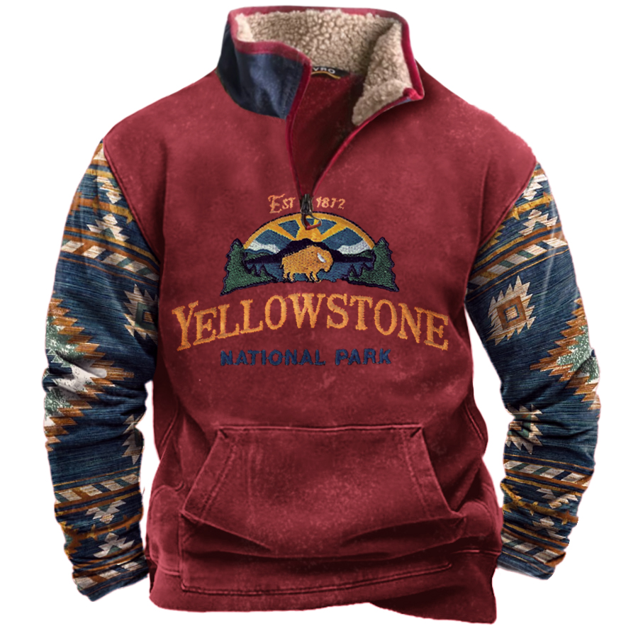 Men's Vintage Western Ethnic Style Yellowstone Zipper Stand Collar Sweatshirt
