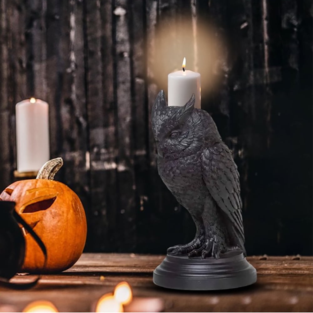 Joefnel Gothic Raven Candle Stick Holder, Black Resin Candle Holder Candle Stand, Occult Dark Gothic Home Decor Accessory, Halloween Candlestick Decoration for Home Garden (Raven)