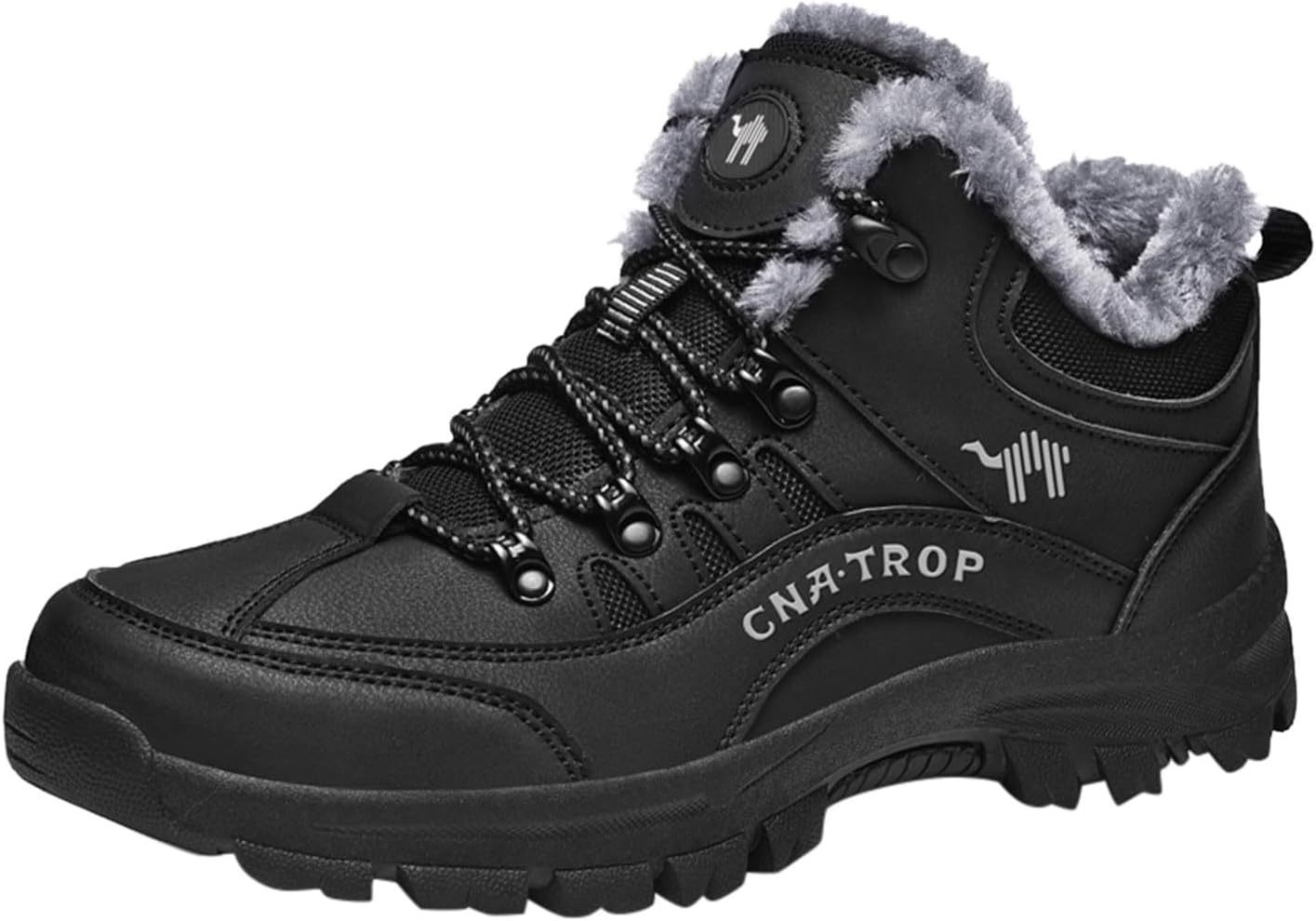 IWIHMIV Mens Outdoor Hiking Shoe Waterproof Warm Snow Boots Lace Up Cotton Hiking Shoes Low-Top Warm Snow Boots
